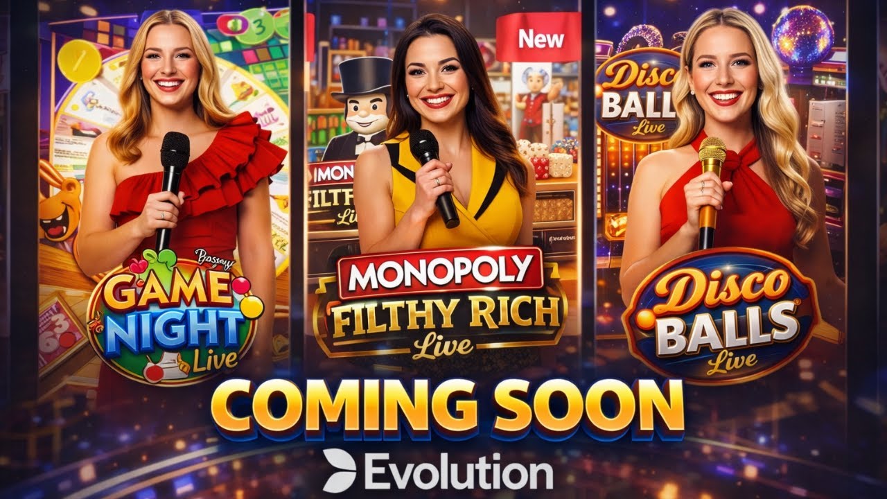 Предстоящие игры от Evolution: Crazy Time | Monopoly | Filthy Rich | Game Night | Disco Balls