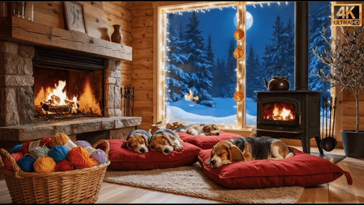 Cozy Snow Cabin Fireplace 🔥 Winter Night Ambience for Sleep & Study 4K | Karlı Kulübe Şömine