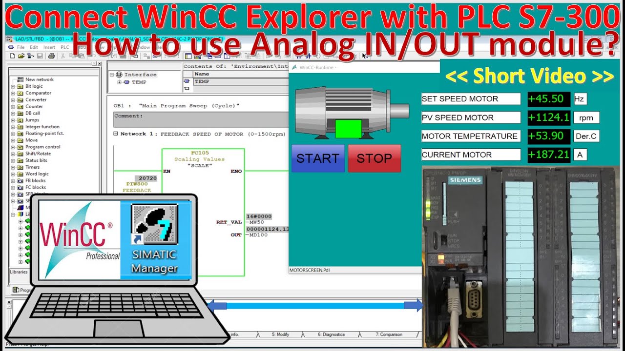 WinCC Explorer connect with S7-300 how to use analog input/output (Short Video)