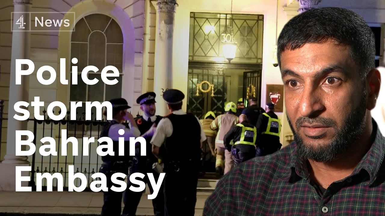 Police break down door of Bahrain Embassy in UK after roof protester ‘threatened’