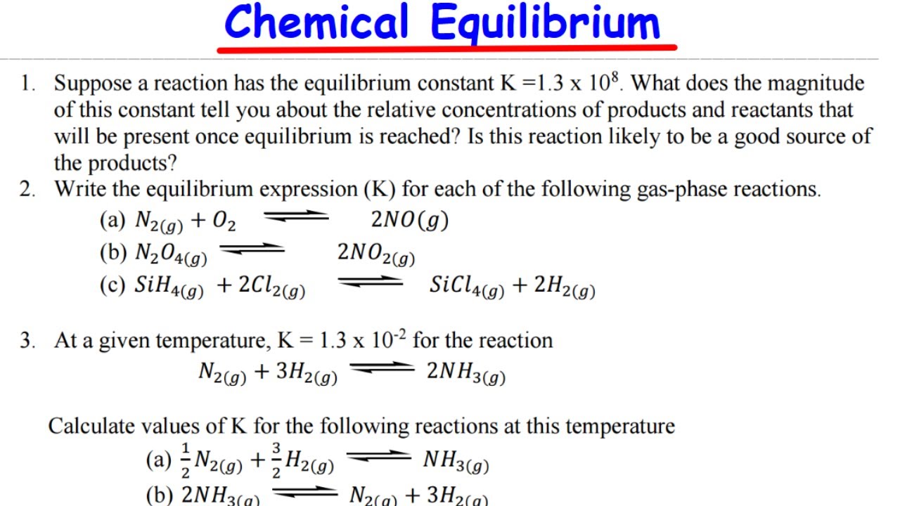 Chemical Equilibrium practice problems 2025