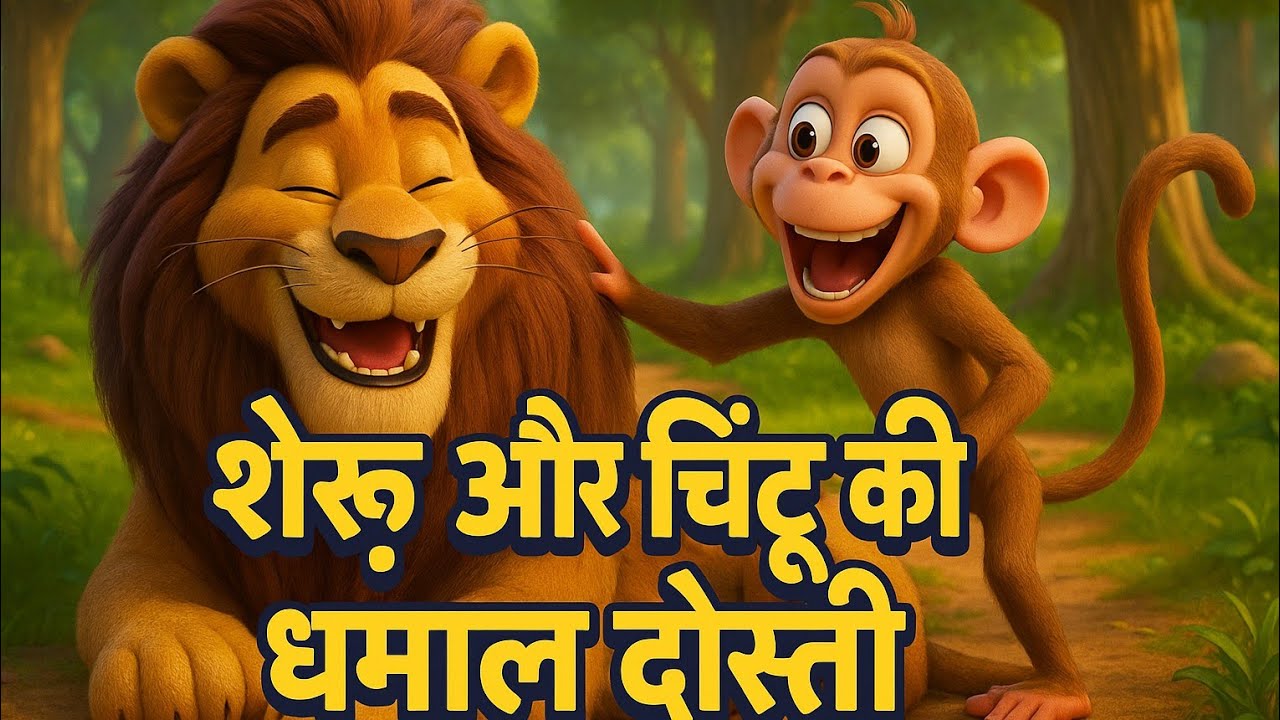 आलसी शेर और शरारती बंदर 😂 | शेरू और चिंटू की मज़ेदार कहानी | Hindi 3D Animation