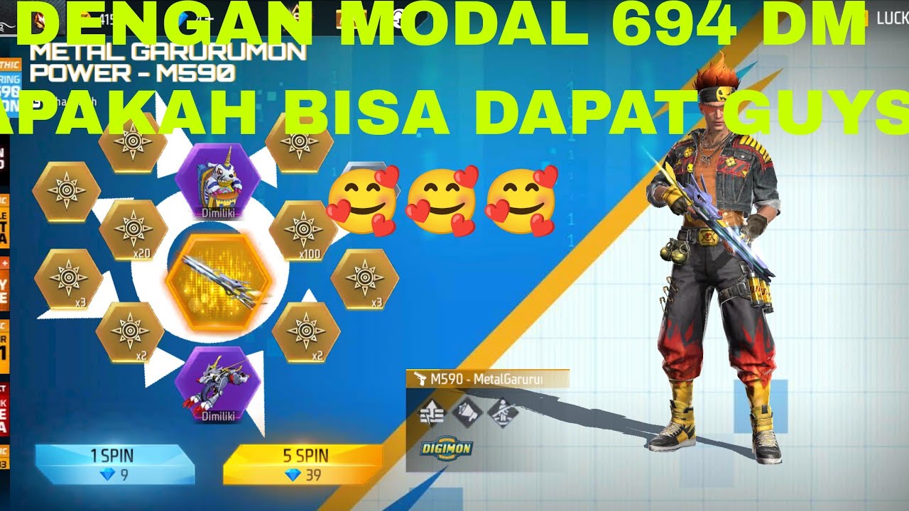 SPIN SKIN M590 METAL GARURUMON POWER TERBARU ABIS BERAPA DM KIRA KIRA GUYS || FREE FIRE × DIGIMON 