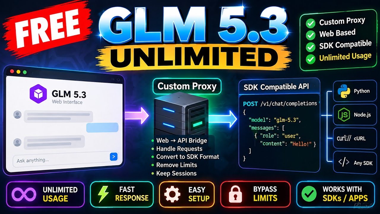 🚀 FREE GLM 5.3 &rarr; SDK API Proxy | Unlimited Tokens | No API Keys Required