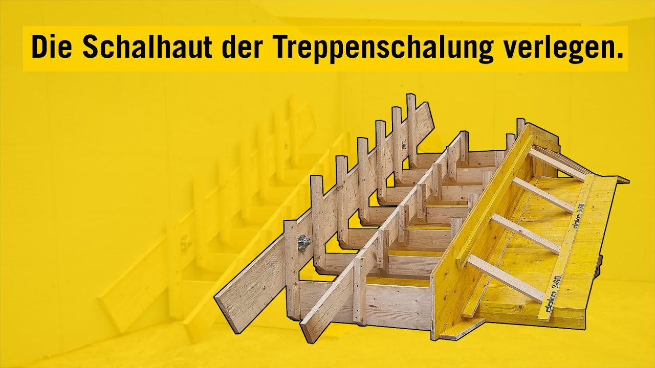 Treppe - Die einl&auml;ufige Treppe - Treppenkonstruktion - Die Schalhaut der Treppenschalung verlegen.