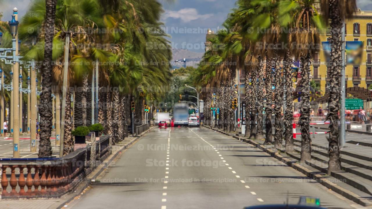 Barcelona traffic timelapse. View seen from the Columbus Column. Passeig De Colom street and