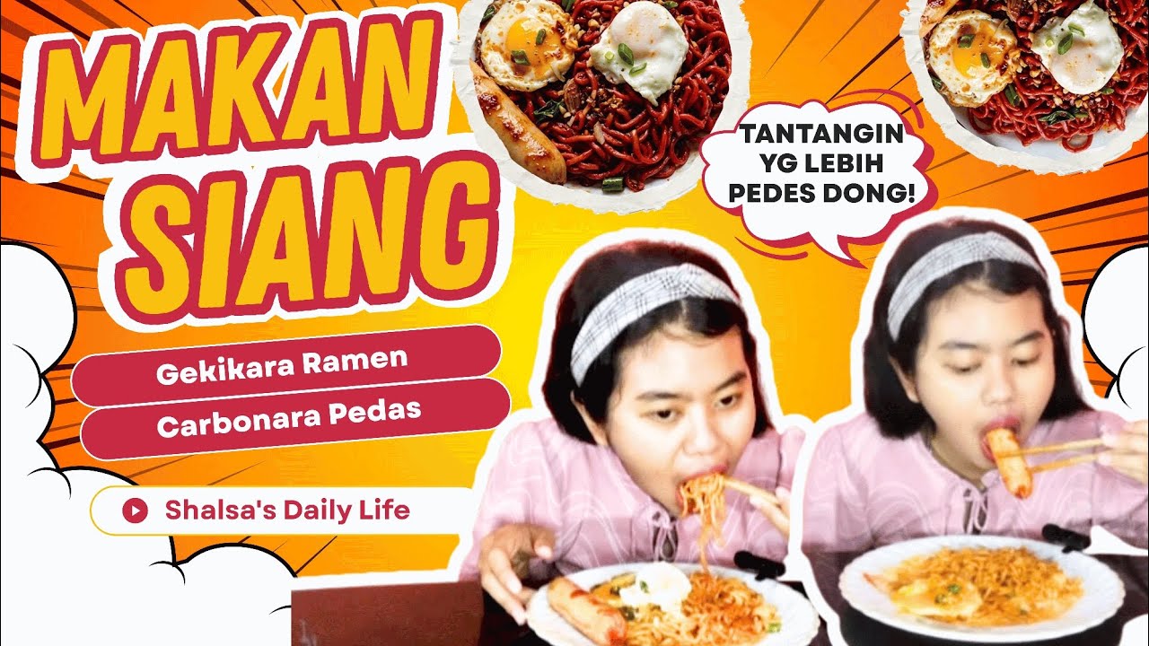 ASMR MAKAN SIANG GEKIKARA RAMEN CARBONARA PEDAS PAKE TELUR & SOSIS JUMBO 🍜✨