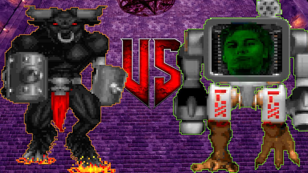 Will Smith vs Cyber Romero - Colorful Hell Monster Infighting - DOOM RETRO ARENA video game battles