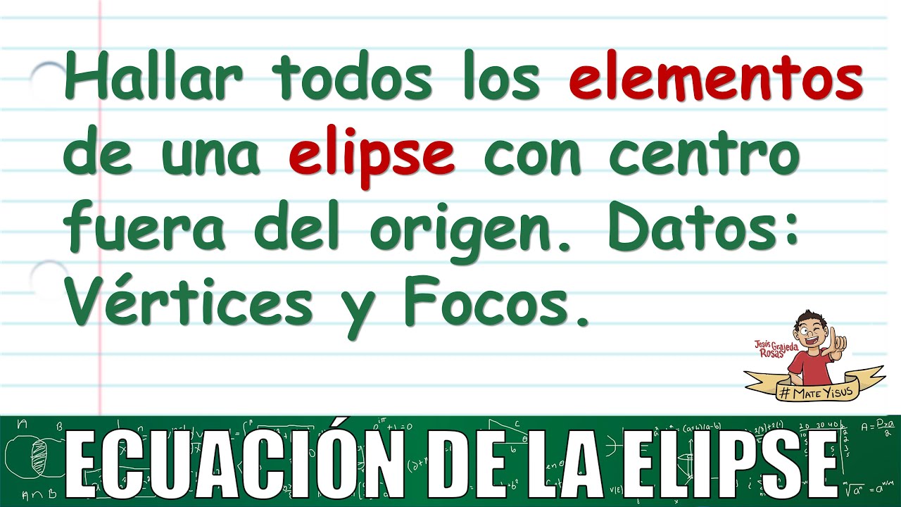 58. Ecuación y elementos de una elipse cuando tiene su centro fuera del origen. Ejemplo 1