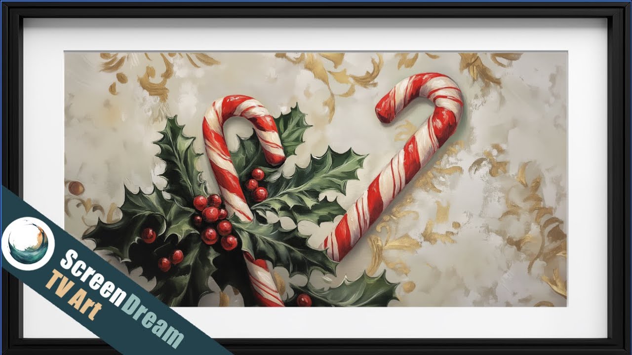Christmas TV Art | Christmas Framed TV Screensaver | Candy Cane Frame TV Art | Holiday Art