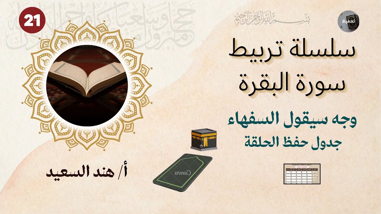تربيط سورة البقرة/ وجه سيقول السفهاء/جملة تربيط الحزب/جدول الحفظ والمراجعة
