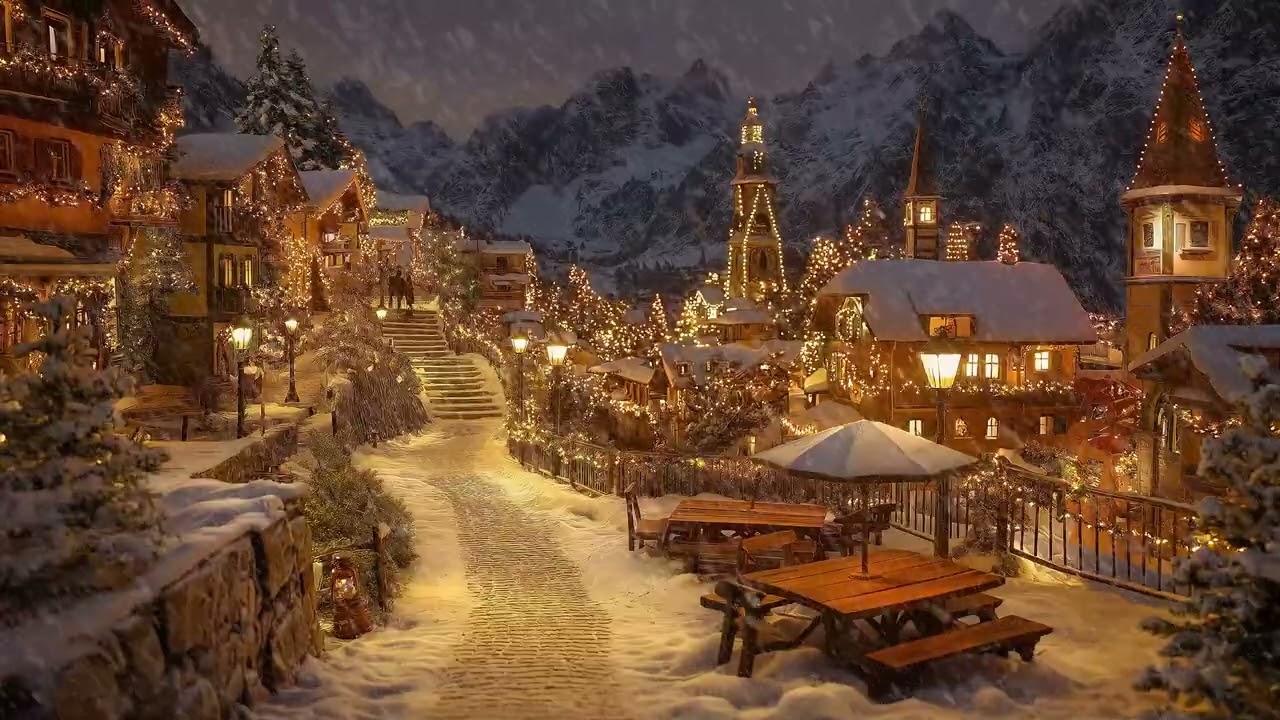 ☕🎶 Snowfall Jazz Lounge | Outdoor Cafe 3 Hours | Peaceful Mind Focus Study Meditation Stress Relief