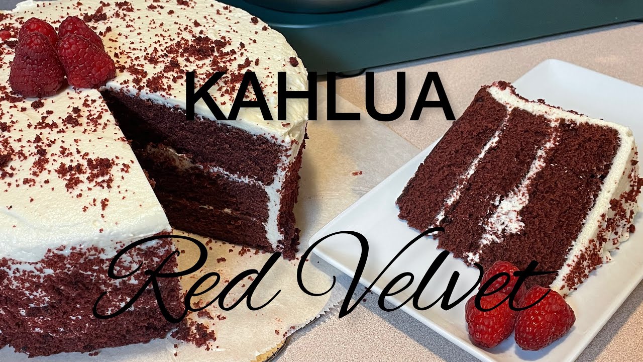 Boozy Born Day Cake | KAHLUA Red Velvet Layered Cake #kahlua #redvelvetcake #eatathomeck