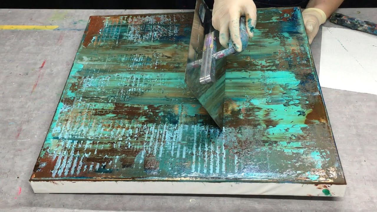 Rakeltechnik | abstrakte Acrylmalerei | Rost und Patina Effekt | einfach mit Acryl malen