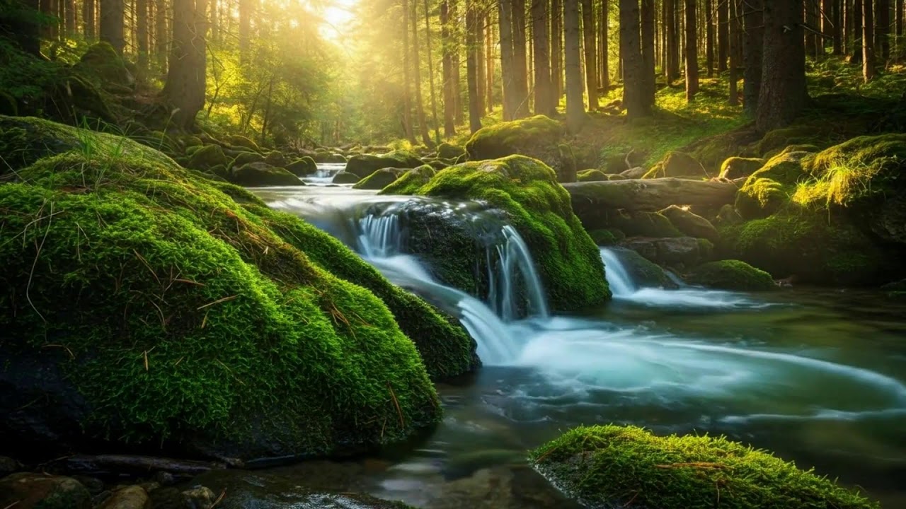 LIVE: Golden Forest Stream | Relaxing Nature Sounds 4K | White Noise Room 4K