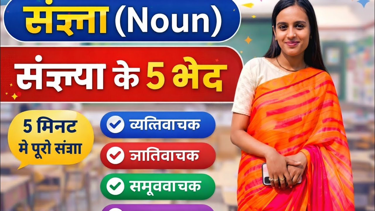 संज्ञा (Noun) के 5 भेद | 5 मिनट में पूरी संज्ञा | Class 5–6 Hindi Grammar