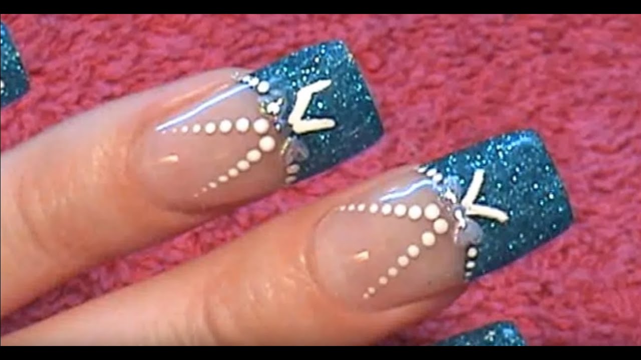 Acrylic Nails Tutorial - Blue Glitter Tips