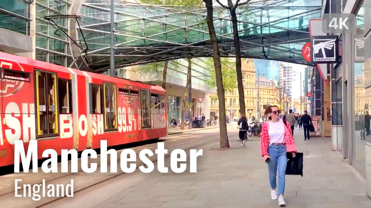 【4K】Manchester, England 2022 | Walk around Piccadilly | 4K Walking tour in England, UK