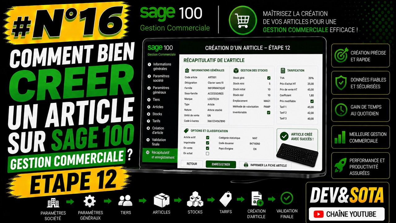 #N°16 : ETAPE 12 COMMENT CREER UN ARTICLE SUR SAGE 100 GESTION COMMERCIALE ? #sage  #saari   #gescom