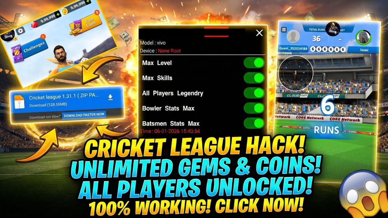 CRICKET LEAGUE HACK UNLIMITED GEMS & COINS ALL PLAYERS UNLOCKED 🔓 100% WORKING CLICK NOW🔥😱