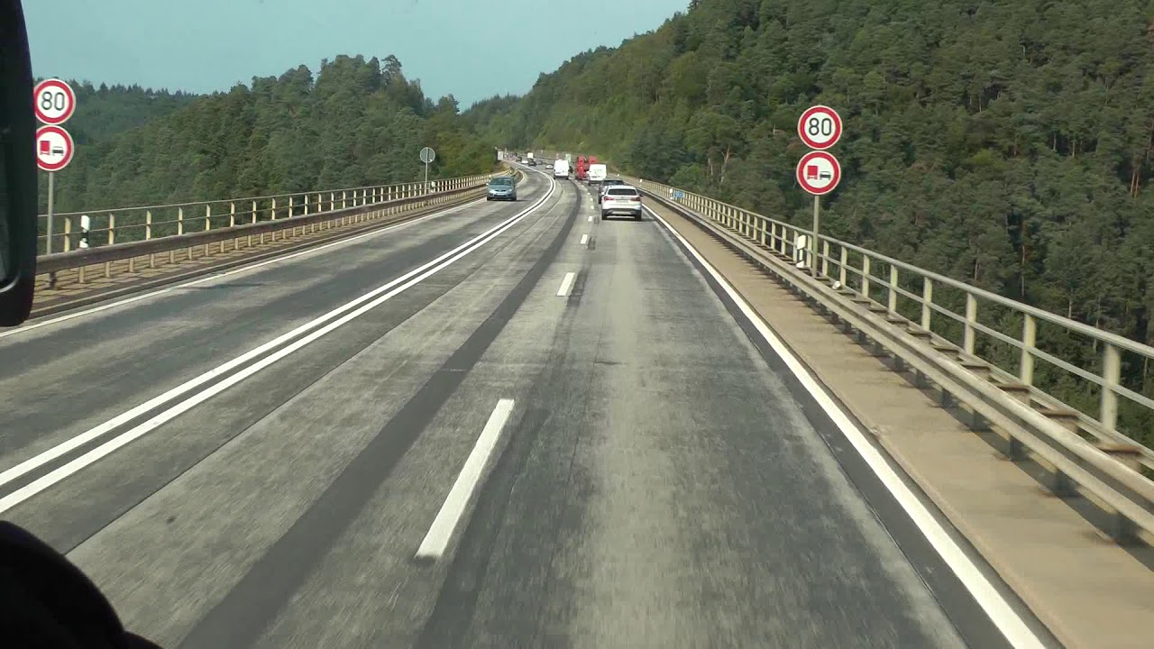 driver view A64 east in Germany from German border to A602