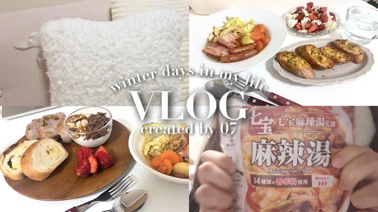 ⛄️WINTER DAYS |おうちで七宝麻辣湯 | ポトフで温まる寒い日 | 編み物day - クッションカバー