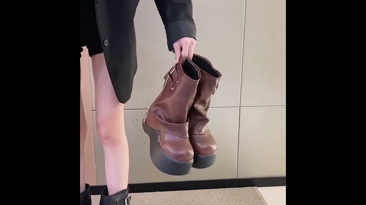 Soft Leather Ankle Mid Calf Boots Winter Autumn High Platform Wedge British Booties Woman New Ladies