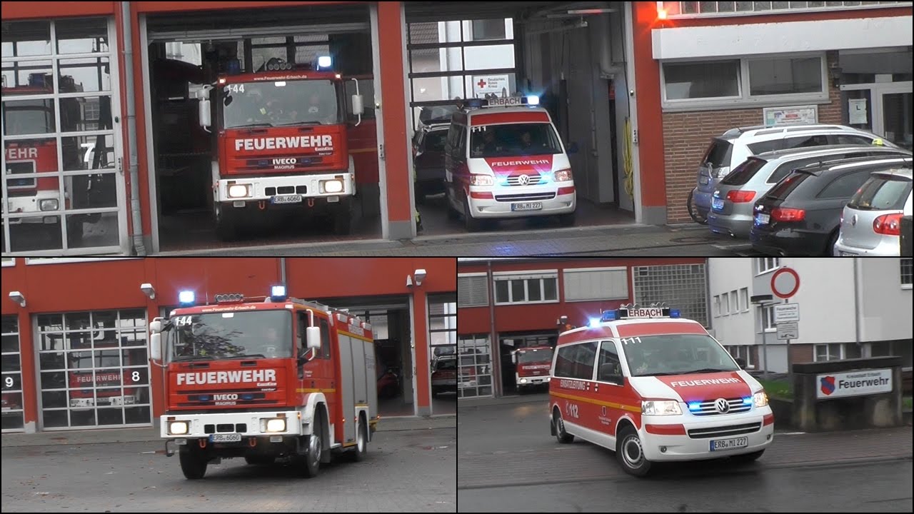ELW 1 und LF 16/12 der Freiwilligen Feuerwehr Erbach/Odw. rücken aus zur BMA