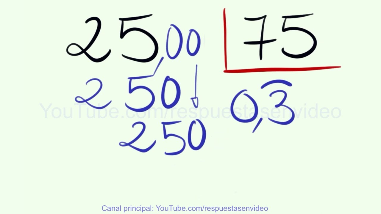 Dividir con decimales cuando el dividendo es menor que el divisor - Ejemplo 25 entre 75