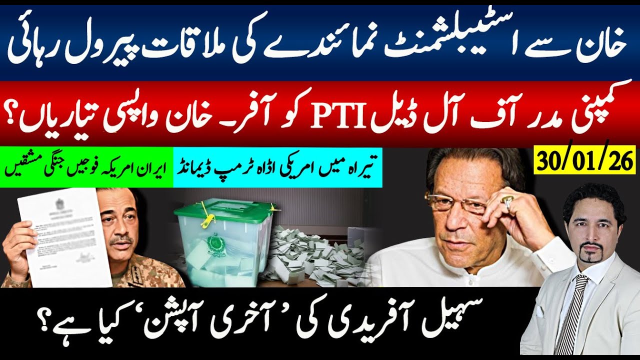 خان سےاسٹیبلشمنٹ نماہندے کی ملاقات،پیرول رہائی، اصل معاملہ کیا ہے؟کمپنی مدرآف آل ڈیل اآفر،خان واپسی؟