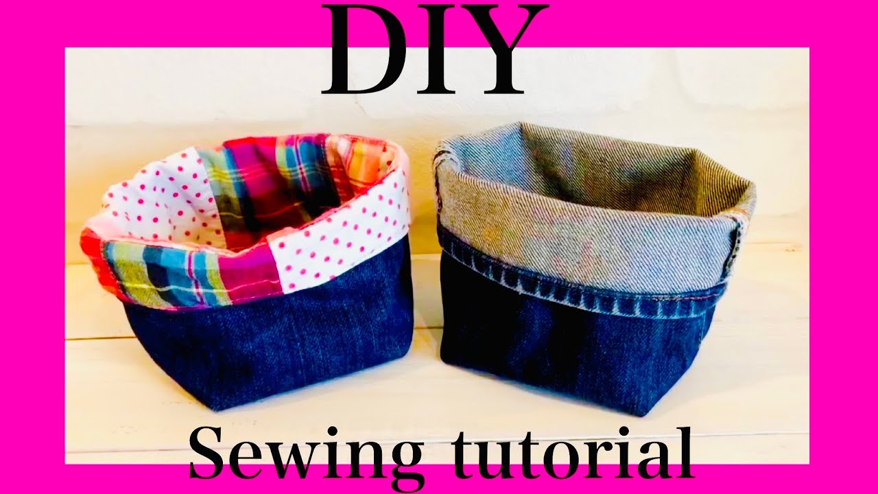 Kosz z materiału DIY! Jeansy z recyklingu. Przer&oacute;b kosz z jeansu.