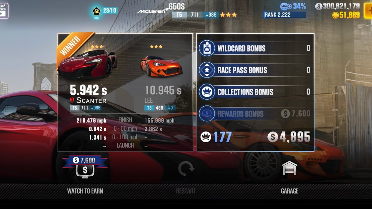 CSR2 - 650S (intake stock) (1/4 mile) - tune & shift for Tournaments (day 1) - 5.942