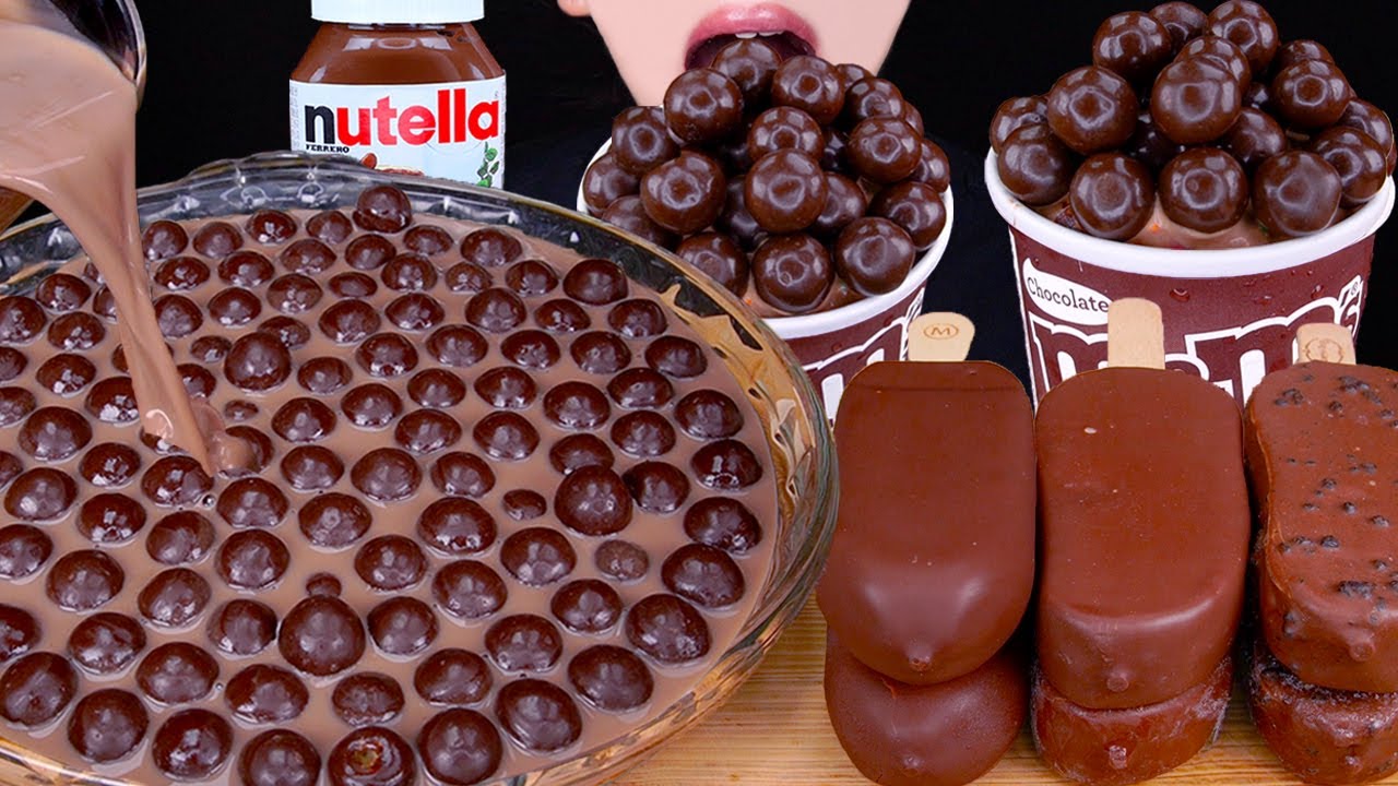 ASMR DARK MALTESERS CHOCOLATE MILK MAGNUM CHOCOLATE ICE CREAM NUTELLA DESSERT MUKBANG먹방EATING SOUNDS