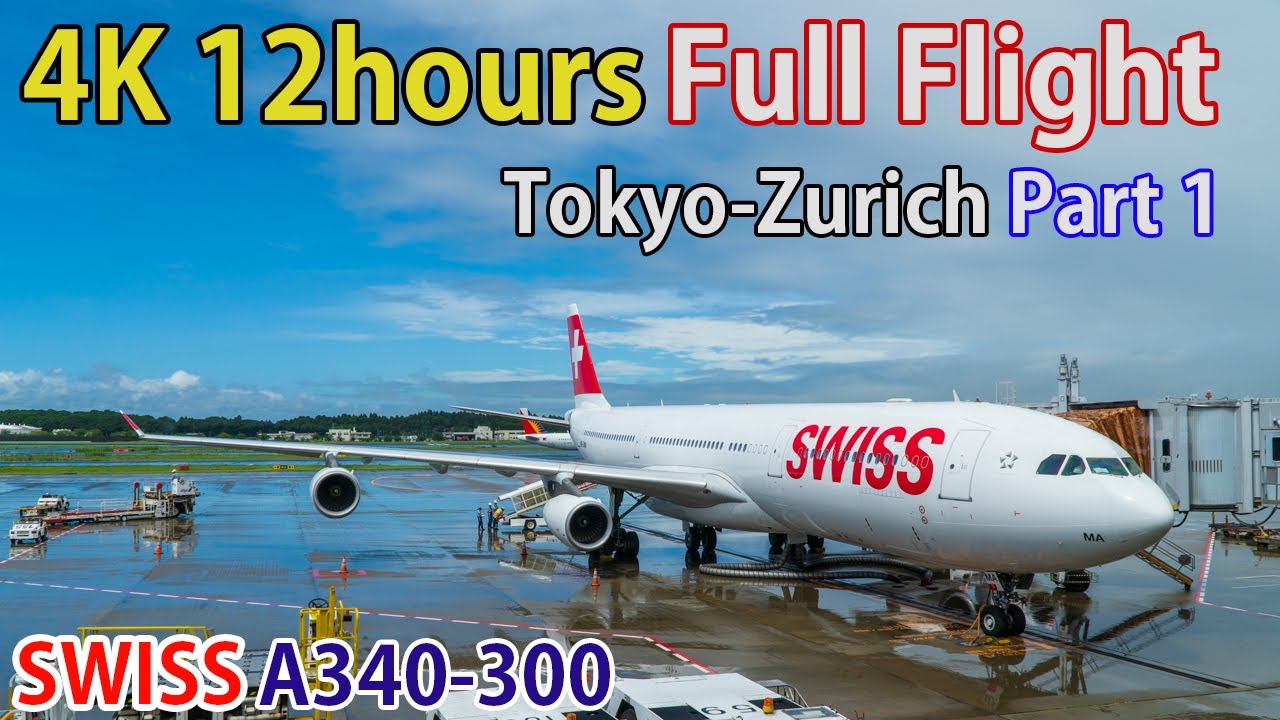 Full flight video, Tokyo (Narita) to Zurich, LX161, A340-300, SWISS, Part 1 [4K]