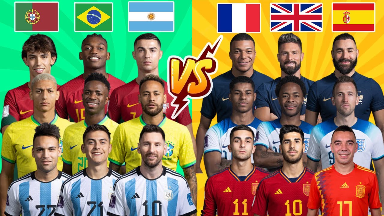 Portugal Brazil Argentina 🆚 France England Spain 🔥 Triple comparison 💪