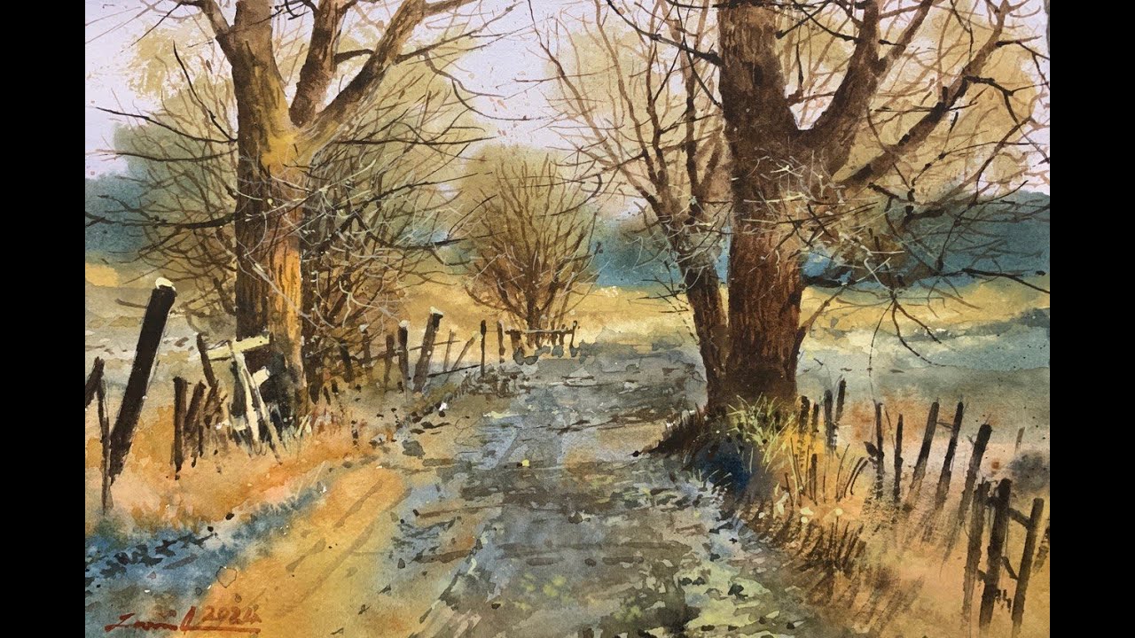 Watercolor painting landscape tutorial