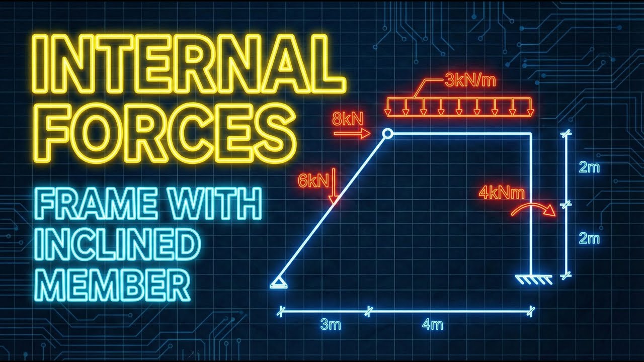How to Solve Frames with Inclined Members. Step-by-Step Internal Forces Calculation.