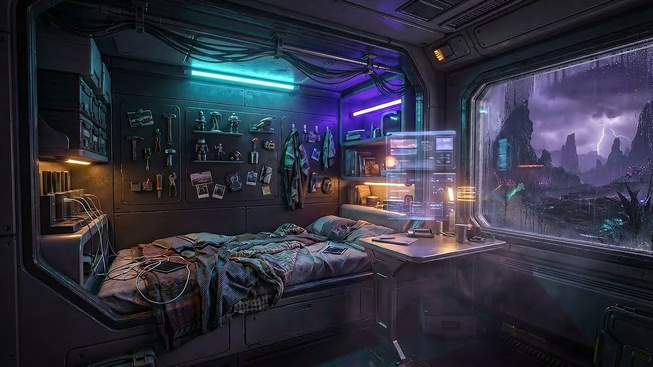 Welcome to LVC-44. Spaceship Crew Bedroom. Sci-Fi Ambiance for Sleep, Study, Relaxation