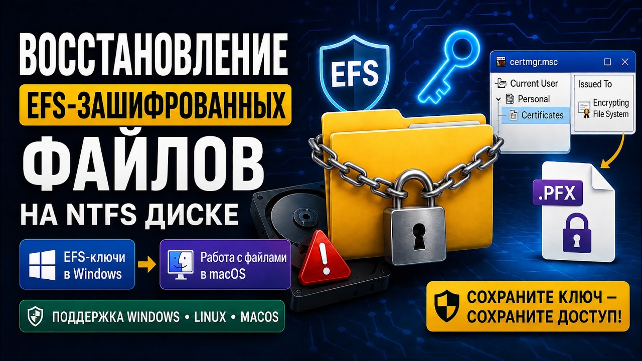 Как восстановить EFS-зашифрованные файлы с NTFS-диска | Сертификат и ключ PFX