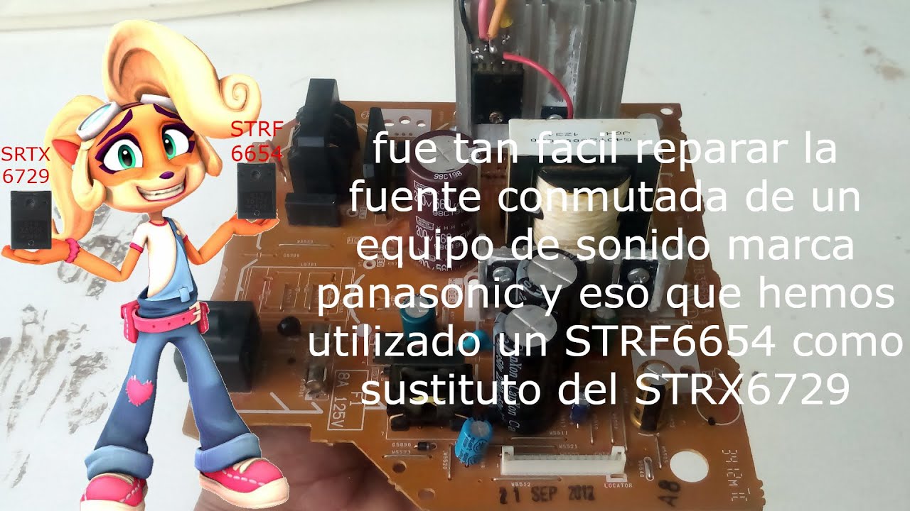 reparación de una fuente de un equipo de sonido Panasonic, reemplazo del STRX6729 por un STRF6654