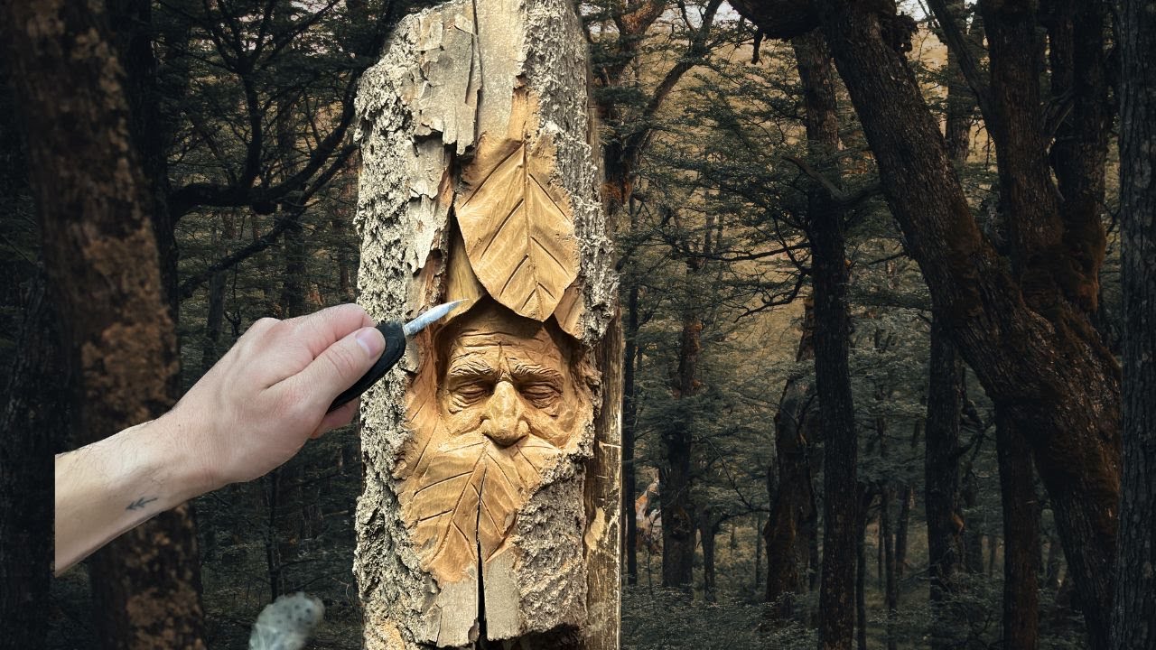 Carving a Greenman In Cottonwood bark-- Full Video
