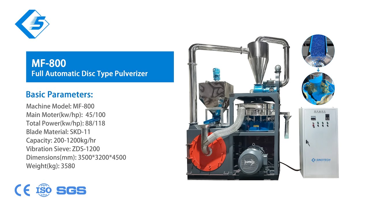 MF-800 Full Automatic Disc Type Plastic Pulverizer with Dust Collector