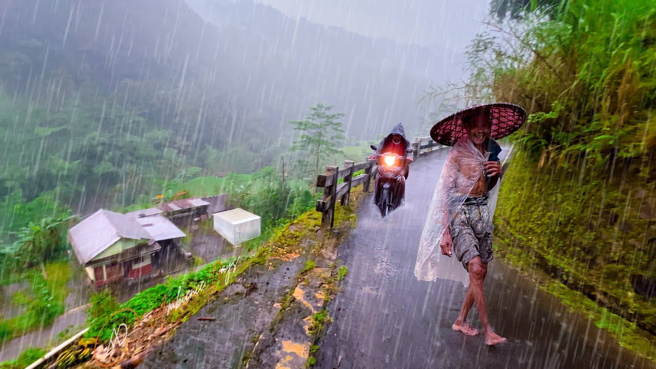 INSANE THUNDERSTORM! NONSTOP HEAVY RAIN IN MY VILLAGE - WALKING IN RAIN FOR RELAXATION