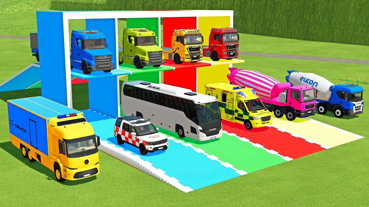 TRANSPORTING AMBULANCE, FORD POLICE, SERVICE TRUCK, FIRE DEPARTEMENT, MERCEDES MINI BUS - FS22