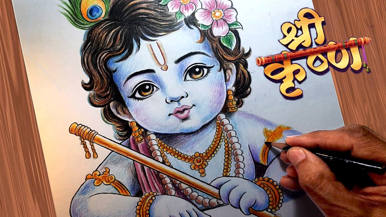 How to Draw Lord Krishna Drawing | Sri Krishna Color Drawing |  कृष्णा Kanhaiya Drawing Tutorial 