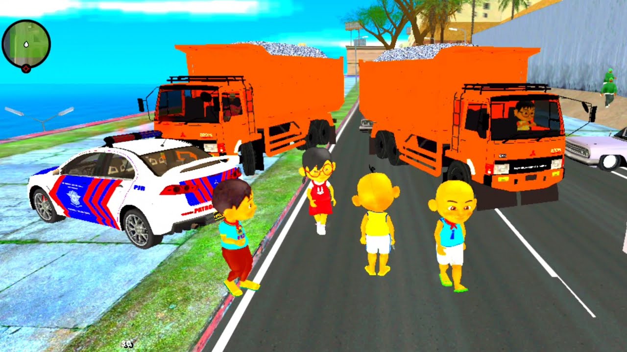 Upin ipin berulah Buat Macet Jalan Truk dengan Mobil Polisi 😍 Dunia Poyo