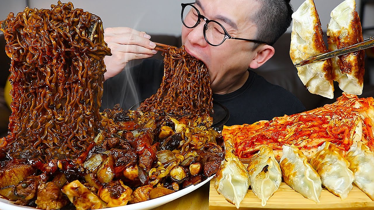 ASMR MUKBANGㅣBLACK BEAN NOODLES(Pork,squid) & Shrimp dumplingsㅣEATING SHOW