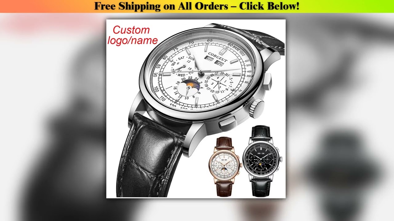 DIY Custom LOGO men's mechanical watch White Dial 316L case moon phase calendar Multifunction