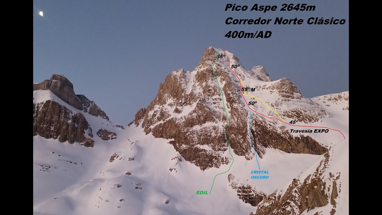 Pico Aspe express solitaria, Corredor Norte 400m/AD Top conditions esqui alpinismo