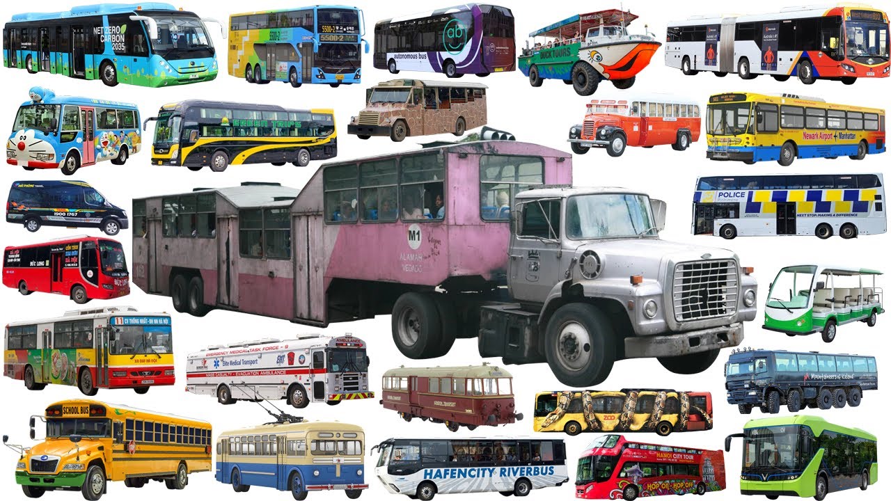 SUPER LONG BUS - Buses Collection Name, Airport Bus, Double-Decker Bus, Police, Coach, Ambulance bus
